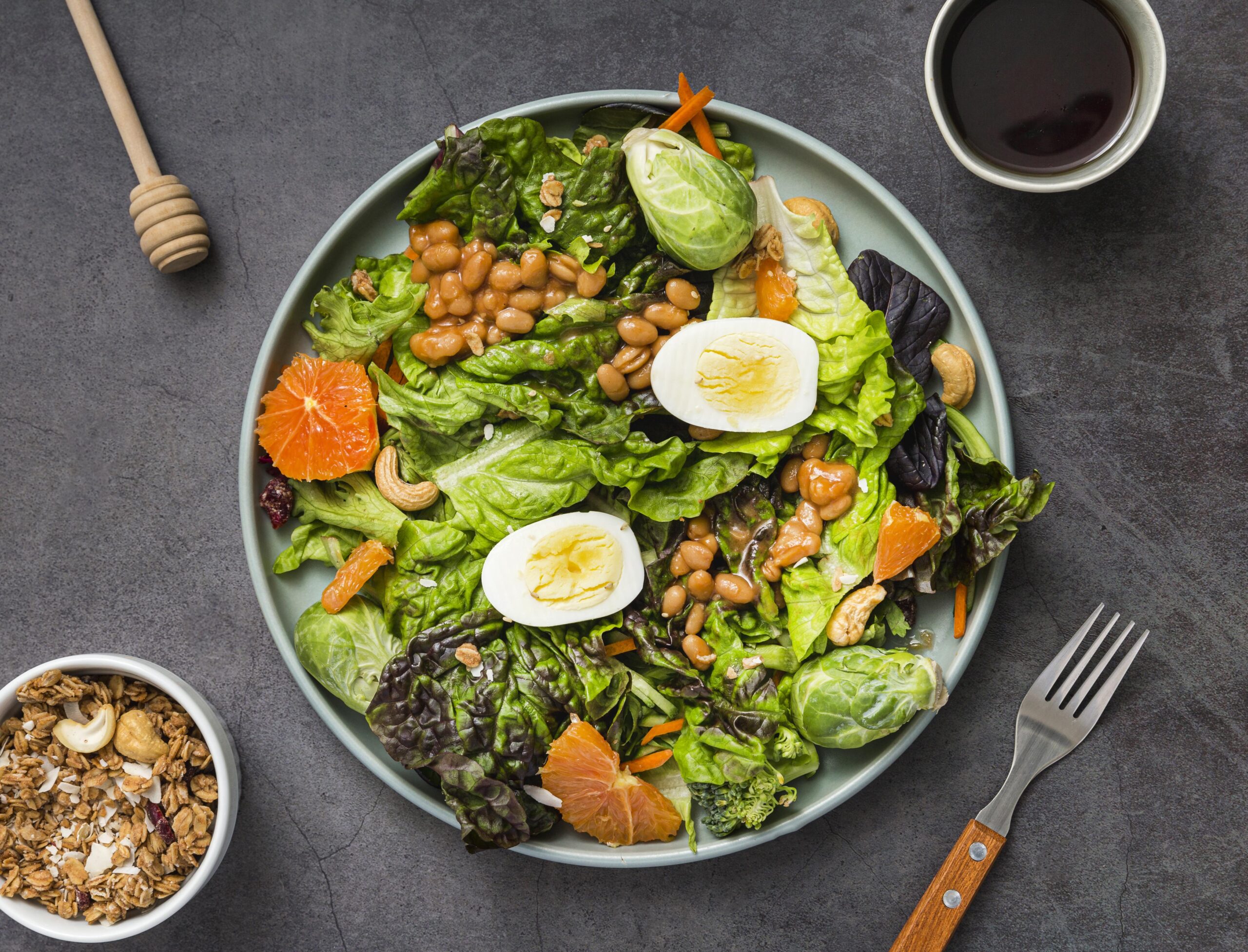 top-view-homemade-breakfast-with-lettuce-eggs